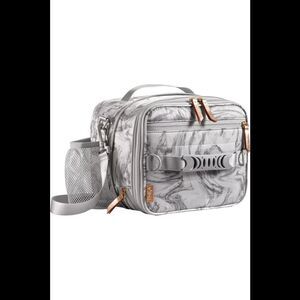 THEA Expandable Quilted Insulated Lunch Bag Gray Marble